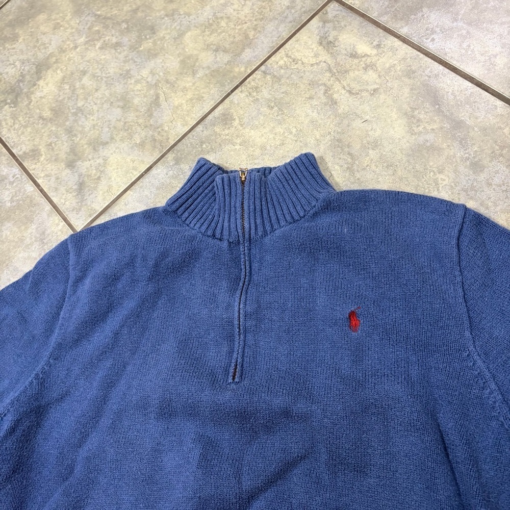 VINTAGE Polo Ralph Lauren Knit Sweater Adult XXL Blue Red Pony 1/4 Zip 90s VTG - Picture 2 of 12